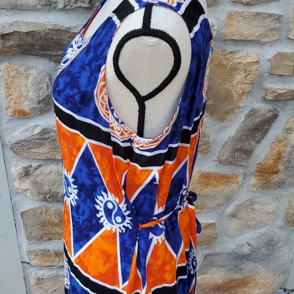 VINTAGE CARIBBEAN GIRL USA DRESS L ORANGE BLUE SUNDRESS LONG BEACH - Picture 6 of 9